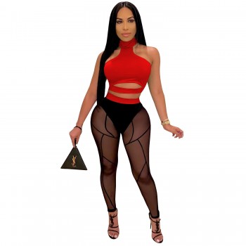 Zoctuo Sexy Club Party Women Set Mesh See Though Tops Sweatpant Jogger Suit Tracksuit Cut Out Pants 2Pcs Matching Set Outfit